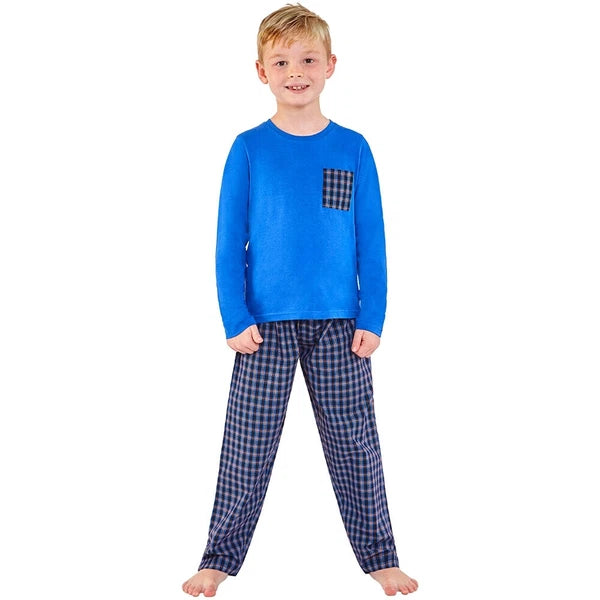 Boys Pyjama PJ Nightwear Sets 2 Piece Check Bottom Loungewear Short Long Bedlam