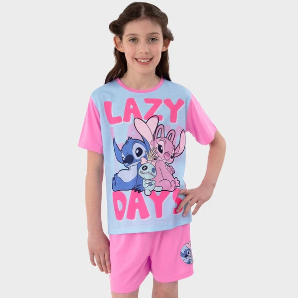 Disney Lilo And Stitch Pyjamas | Girls Stitch And Angel PJs | Lazy Days Pyjamas