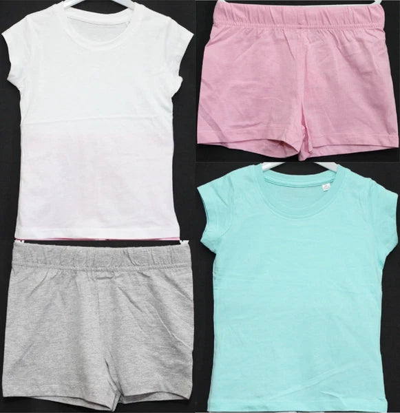 2 Pairs of Girls Plain Short Pyjamas /Mix & Match Shorty PJs in Sizes 3-10 years