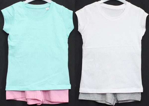 2 Pairs of Girls Plain Short Pyjamas /Mix & Match Shorty PJs in Sizes 3-10 years
