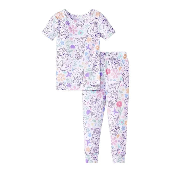 Disney Princess Toddler Girl's Lightweight Viscose Sketch and Floral Pajama Set