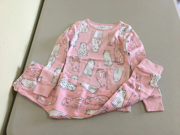 Carter's Girls Pink Dog Puppy Pajama Set Long Sleeve Long Pants Toddler Kids
