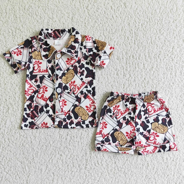 Kids 2pcs Cow Print Short Sleeve Shirt Shorts Summer Pajama Set