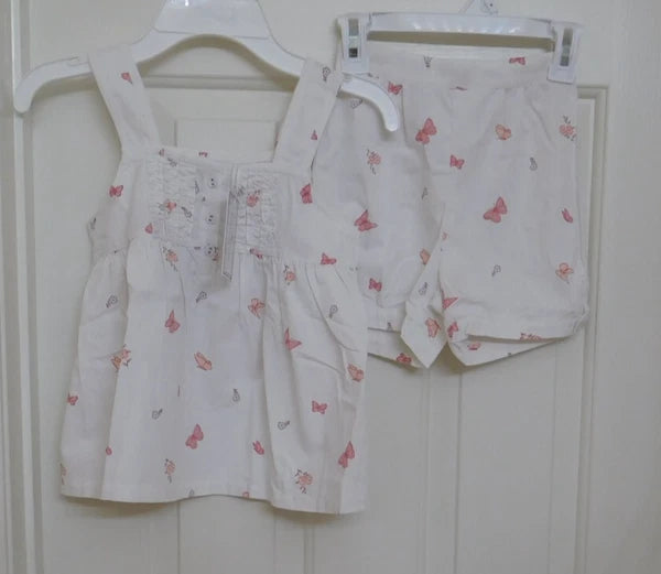 NWT 2pc Petite Plume White Pink Butterfly Print Top & Shorts Pajamas sz 5 6 or 7
