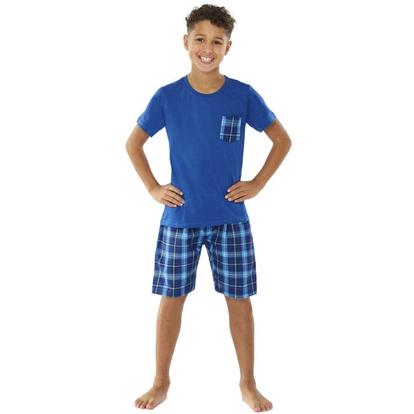 Boys Pyjama PJ Nightwear Sets 2 Piece Check Bottom Loungewear Short Long Bedlam