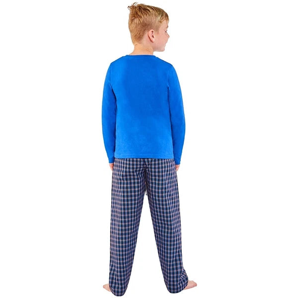 Boys Pyjama PJ Nightwear Sets 2 Piece Check Bottom Loungewear Short Long Bedlam