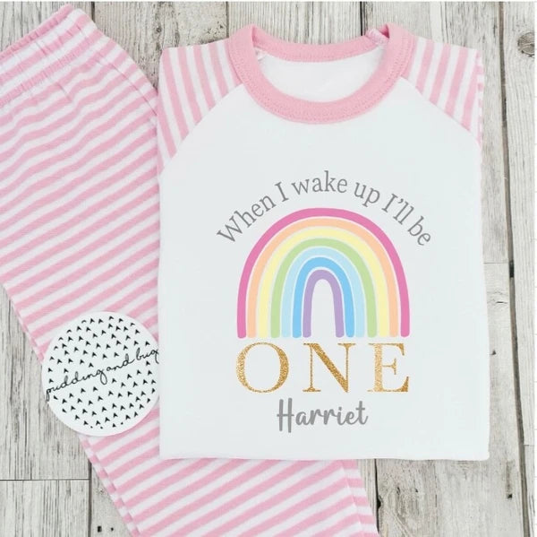 Rainbow birthday girls pyjamas 1st 2nd 3rd When I Wake Up I’ll Be Birthday Pjs